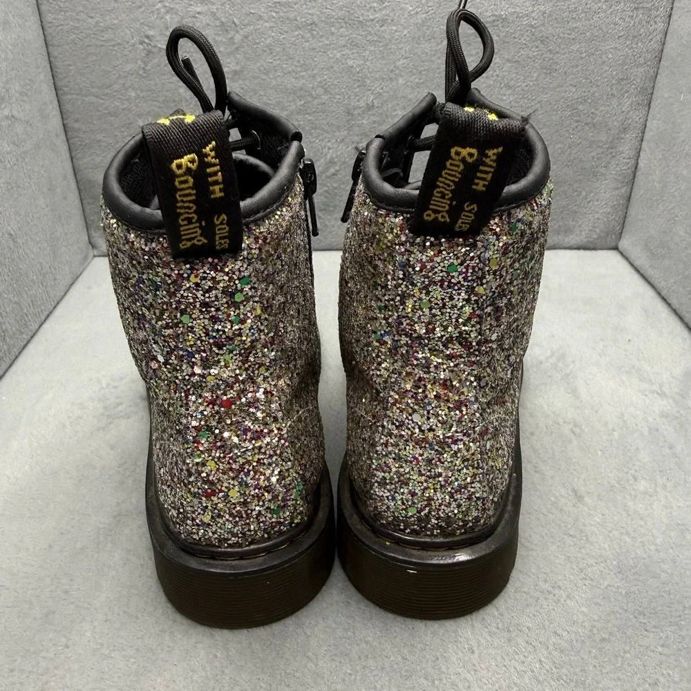 Dr. Martens Junior  1460 Chunky Glitter Boots Silver Lace Up Kids Size US 5 EU36